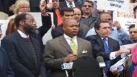 Eric Adams at a political rally. Photo by Thomas Good